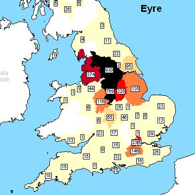 UK Eyre Distribution in 1881